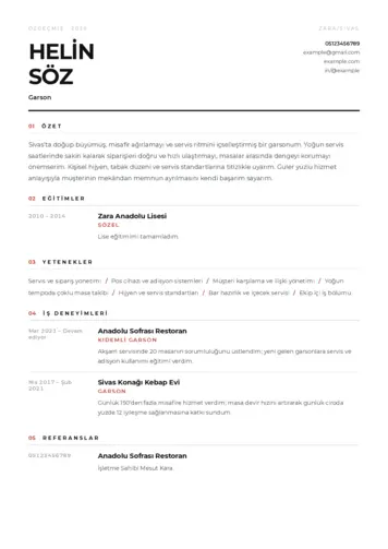 Garson CV Örnekleri cv indir